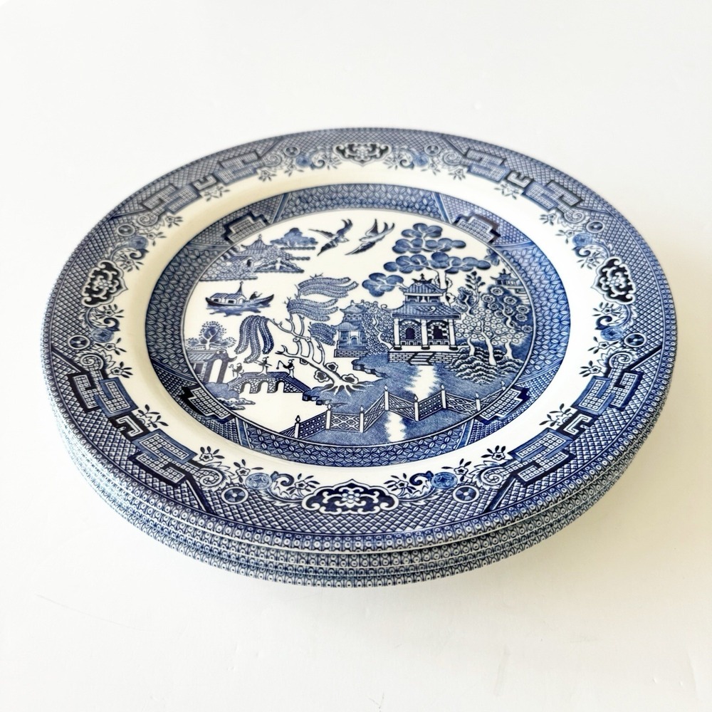 Churchill England Blue Willow Dinner Plates Set/4 10 1/4'' Lion Head Flow Blue - Picture 8 of 13
